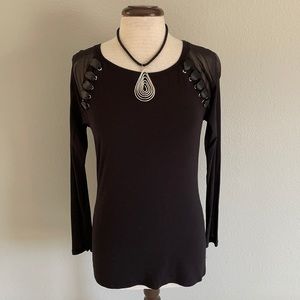 INC Black Top w/Sheer Sleeves